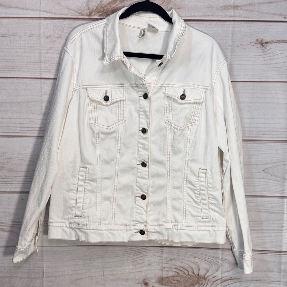 St. John's Bay Denim Jacket Womens 2X White Stretch Cotton Button Up Trucker